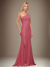 Trumpet/Mermaid One Shoulder Sleeveless Chiffon Mother Of The Bride Dress With Appliques