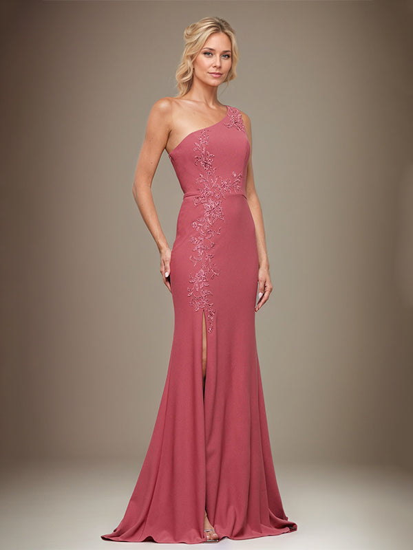 Mermaid One Shoulder Sleeveless Chiffon Mother Of The Bride Dress With Appliques