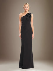 Sheath/Column One Shoulder Sleeveless Stretch Crepe Mother Of The Bride Dress With High Slit