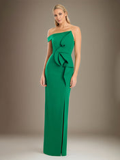 Black Sheath/Column Off The Shoulder Stretch Crepe Mother Of The Bride Dress With High Slit