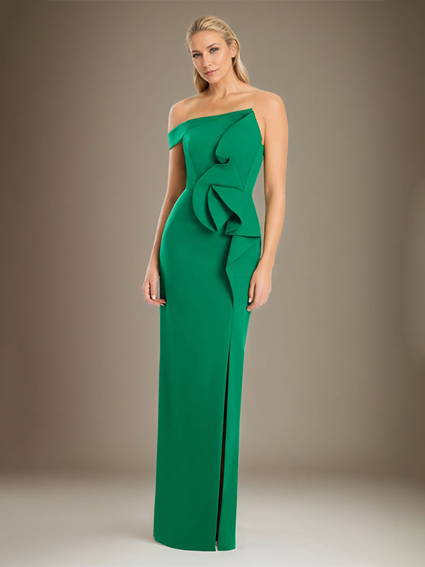 Column Off The Shoulder Stretch Crepe Mother Of The Bride Dress With High Slit