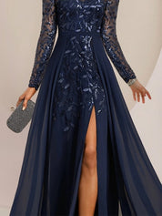 A-Line/Princess Scoop Floor-Length Mother of the Bride Dresses with Split Side Ruffles Sequins