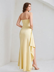 Yellow Chiffon Off the Shoulder Sleeveless Dress With High Slit