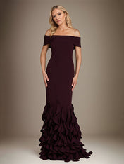 Trumpet/Mermaid Off the Shoulder Sleeveless Floor Length Chiffon Mother Of The Bride Dress With Ruffles