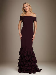 Trumpet/Mermaid Off the Shoulder Sleeveless Floor Length Chiffon Mother Of The Bride Dress With Ruffles