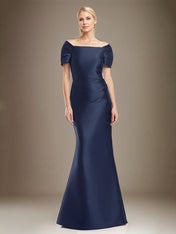 Trumpet/Mermaid Short Sleeves Floor Length Satin Mother Of The Bride Dress