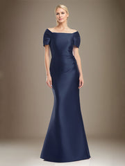 Trumpet/Mermaid Short Sleeves Floor Length Satin Mother Of The Bride Dress