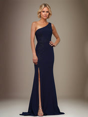 Trumpet/Mermaid One Shoulder Sleeveless Chiffon Mother Of The Bride Dress With Appliques