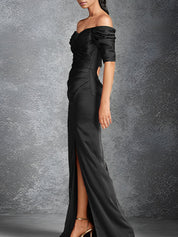 Sheath/Column Off-the-Shoulder Short Sleeves Floor-Length Mother of the Bride Dresses With Split Front