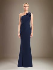 Sheath/Column One Shoulder Sleeveless Stretch Crepe Mother Of The Bride Dress With High Slit