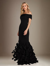 Trumpet/Mermaid Off the Shoulder Sleeveless Floor Length Chiffon Mother Of The Bride Dress With Ruffles