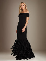 Trumpet/Mermaid Off the Shoulder Sleeveless Floor Length Chiffon Mother Of The Bride Dress With Ruffles