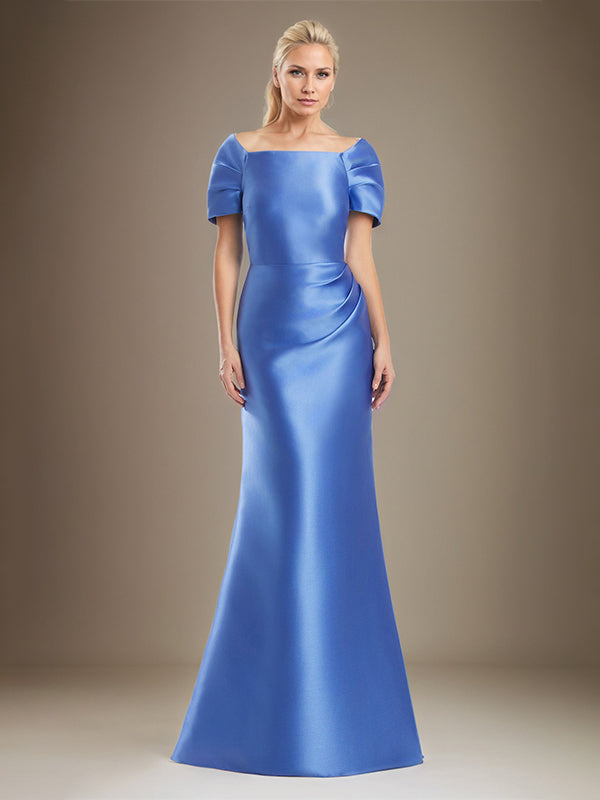 Mermaid Short Sleeves Floor Length Satin Mother Of The Bride Dress