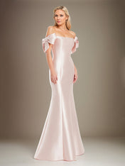 Trumpet/Mermaid Off The Shoulder Floor Length Satin Mother Of The Bride Dress With Bow Sleeves