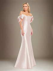 Trumpet/Mermaid Off The Shoulder Floor Length Satin Mother Of The Bride Dress With Bow Sleeves