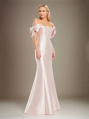 Trumpet/Mermaid Off The Shoulder Floor Length Satin Mother Of The Bride Dress With Bow Sleeves