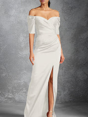 Sheath/Column Off-the-Shoulder Short Sleeves Floor-Length Mother of the Bride Dresses With Split Front