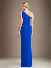 Sheath/Column One Shoulder Sleeveless Stretch Crepe Mother Of The Bride Dress With High Slit