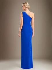 Sheath/Column One Shoulder Sleeveless Stretch Crepe Mother Of The Bride Dress With High Slit