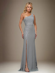 Trumpet/Mermaid One Shoulder Sleeveless Chiffon Mother Of The Bride Dress With Appliques