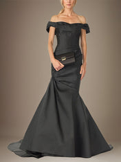 Black Trumpet/Mermaid Off the Shoulder Floor Length Sleeveless Mother Of The Bride Dress