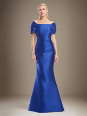 Trumpet/Mermaid Short Sleeves Floor Length Satin Mother Of The Bride Dress