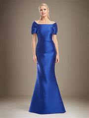 Trumpet/Mermaid Short Sleeves Floor Length Satin Mother Of The Bride Dress