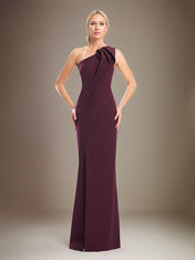 Sheath/Column One Shoulder Sleeveless Stretch Crepe Mother Of The Bride Dress With High Slit