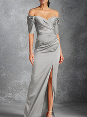 Sheath/Column Off-the-Shoulder Short Sleeves Floor-Length Mother of the Bride Dresses With Split Front