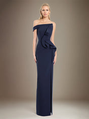 Black Sheath/Column Off The Shoulder Stretch Crepe Mother Of The Bride Dress With High Slit