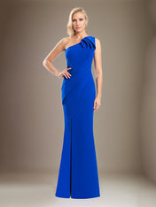 Sheath/Column One Shoulder Sleeveless Stretch Crepe Mother Of The Bride Dress With High Slit
