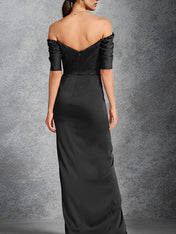 Sheath/Column Off-the-Shoulder Short Sleeves Floor-Length Mother of the Bride Dresses With Split Front