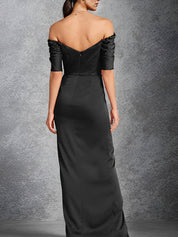 Sheath/Column Off-the-Shoulder Short Sleeves Floor-Length Mother of the Bride Dresses With Split Front