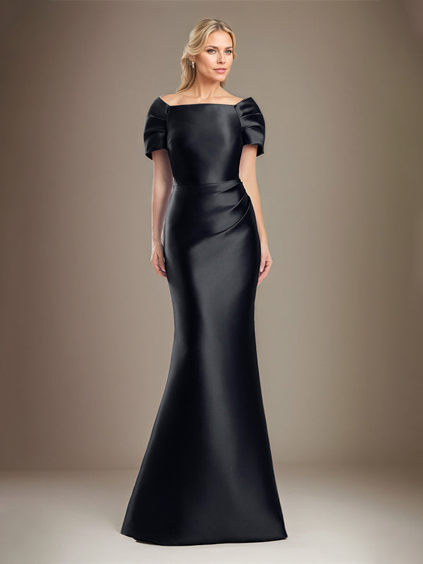 Mermaid Short Sleeves Floor Length Satin Mother Of The Bride Dress
