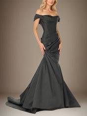 Black Trumpet/Mermaid Off the Shoulder Floor Length Sleeveless Mother Of The Bride Dress