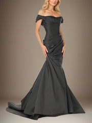 Black Trumpet/Mermaid Off the Shoulder Floor Length Sleeveless Mother Of The Bride Dress