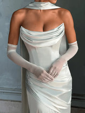 Elegant Mint Green Off-the-Shoulder Pleated Maxi Dress