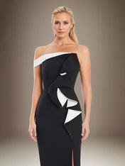 Black Sheath/Column Off The Shoulder Stretch Crepe Mother Of The Bride Dress With High Slit