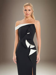 Sheath/Column Off The Shoulder Stretch Crepe Mother Of The Bride Dress With High Slit