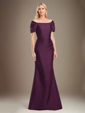 Trumpet/Mermaid Short Sleeves Floor Length Satin Mother Of The Bride Dress