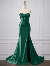 Purple Mermaid Strapless Sweetheart Corset Long Prom Dress with Slit