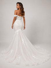 Elegant Off-the-Shoulder Lace Applique Mermaid Wedding Dress with Chapel Train 