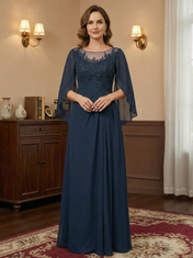 A-Line/Princess Scoop Floor-Length Mother of the Bride Dresses with Pleated & Sequins