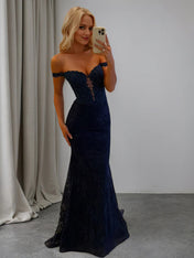 Sparkly Off the Shoulder Mermaid Corset Long Prom Dress