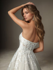 White A Line Strapless Lace Wedding Dress