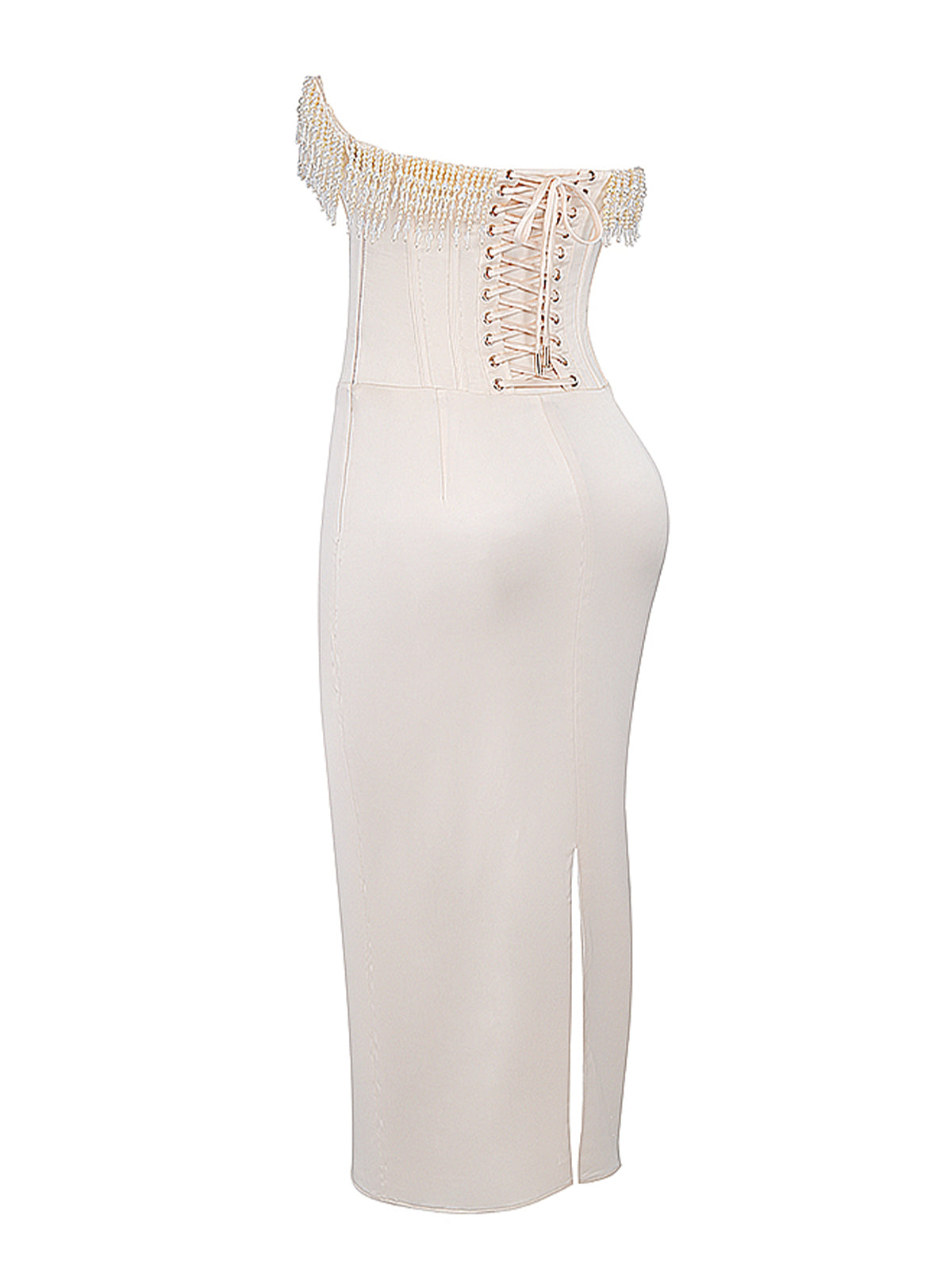 Vintage Cream Embellished Strapless Dress