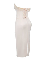 Vintage Cream Embellished Strapless Dress