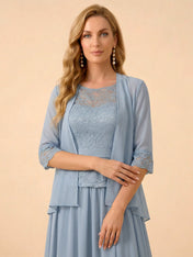 Lace Peplum Chiffon A-Line Mother of the Bride Dress with Matching Jacket