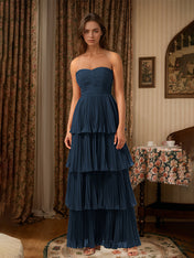 Burgundy A-Line Sweetheart Floor Length Tiered Chiffon Bridesmaid Dress