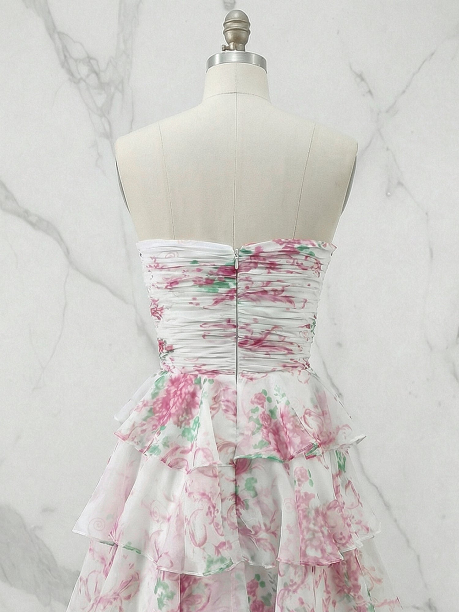 Floral Print Tiered Ruffle Prom Dress with Tie-Front Bow